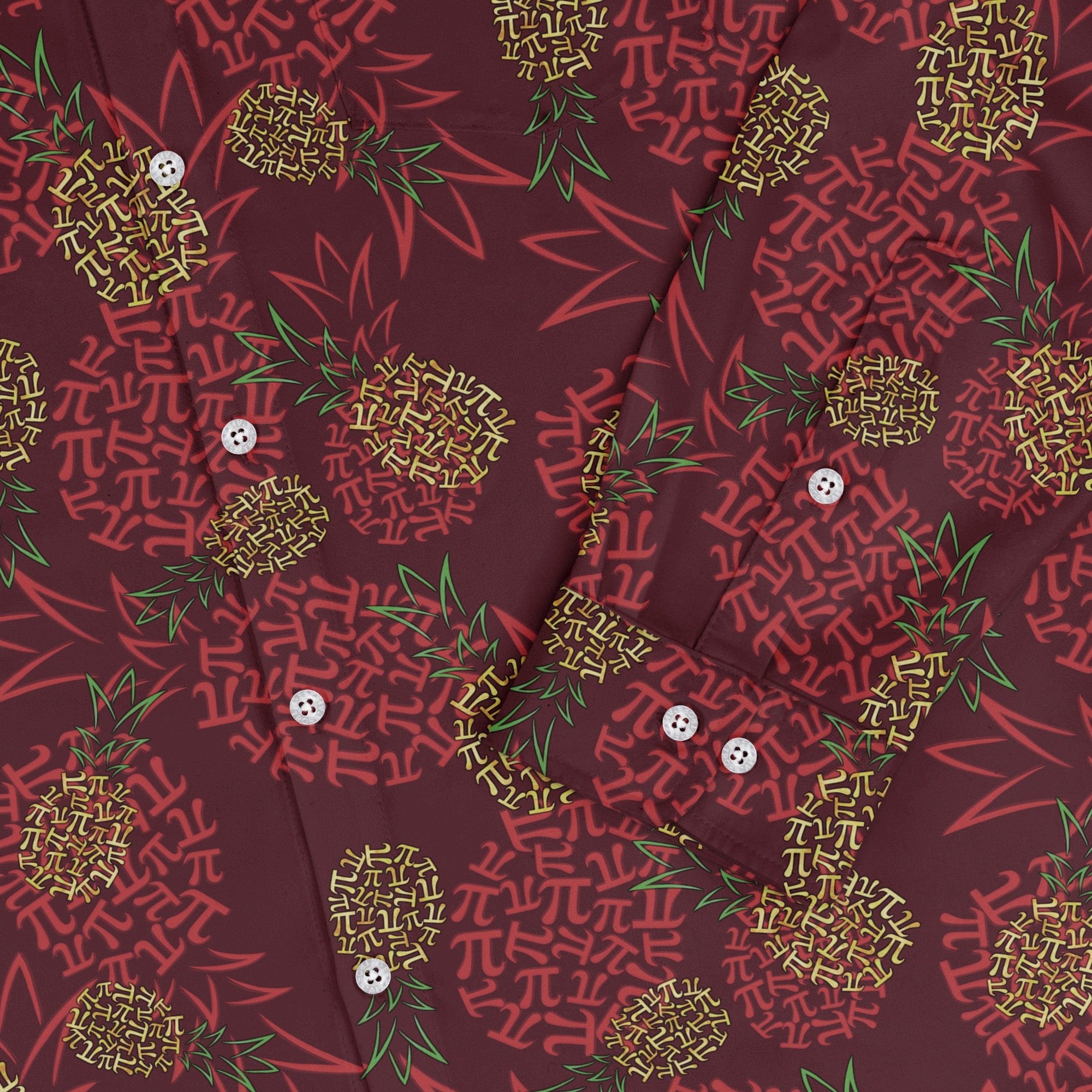Pi Napple Red Long Sleeve Button Up Shirt 2