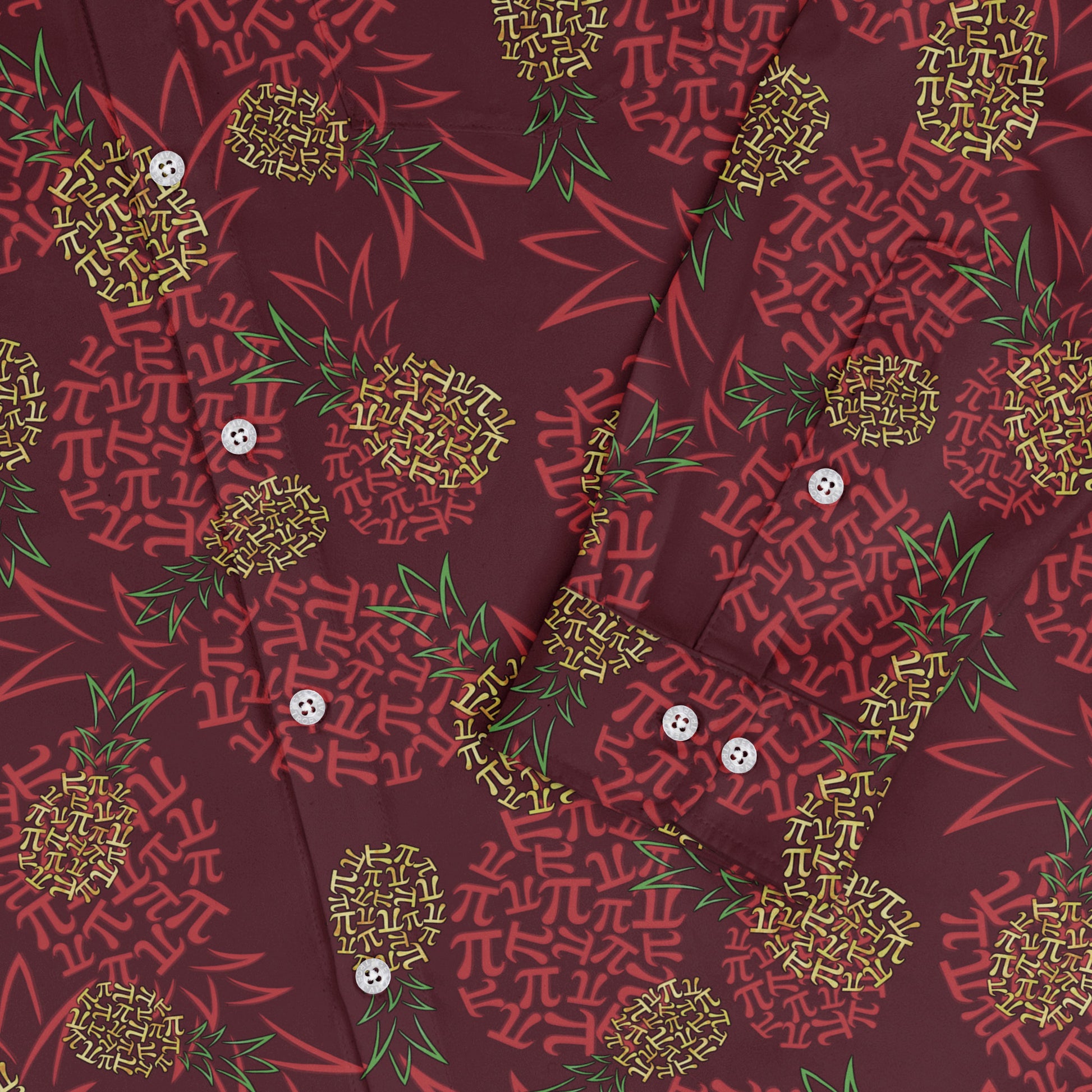 Pi Napple Red Long Sleeve Button Up Shirt sleeve close