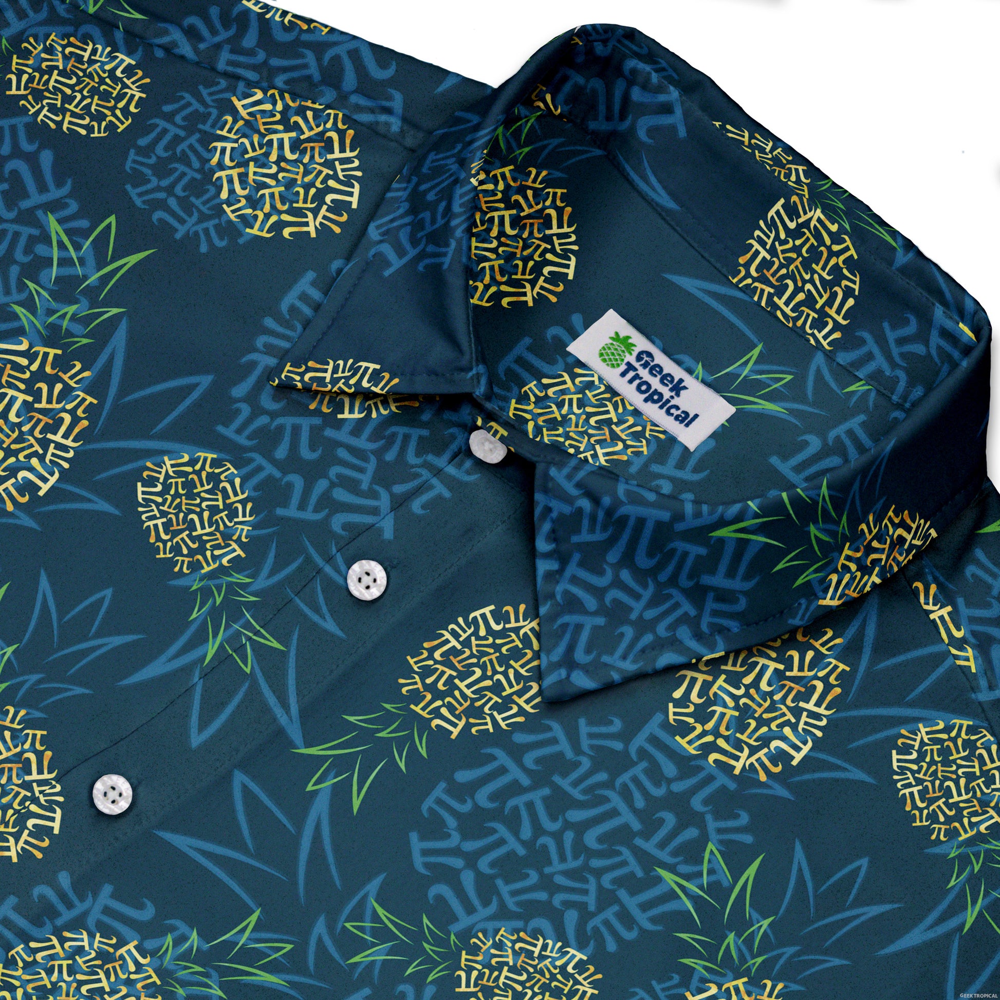 Pi Napple Teal Button Up Shirt Neck
