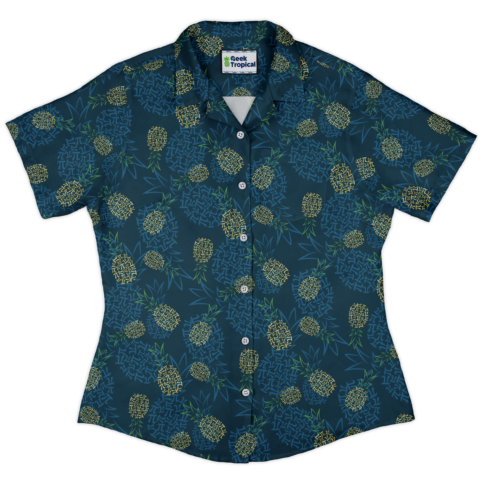 Pi Napple Teal Curvy Button Up Shirt womens front