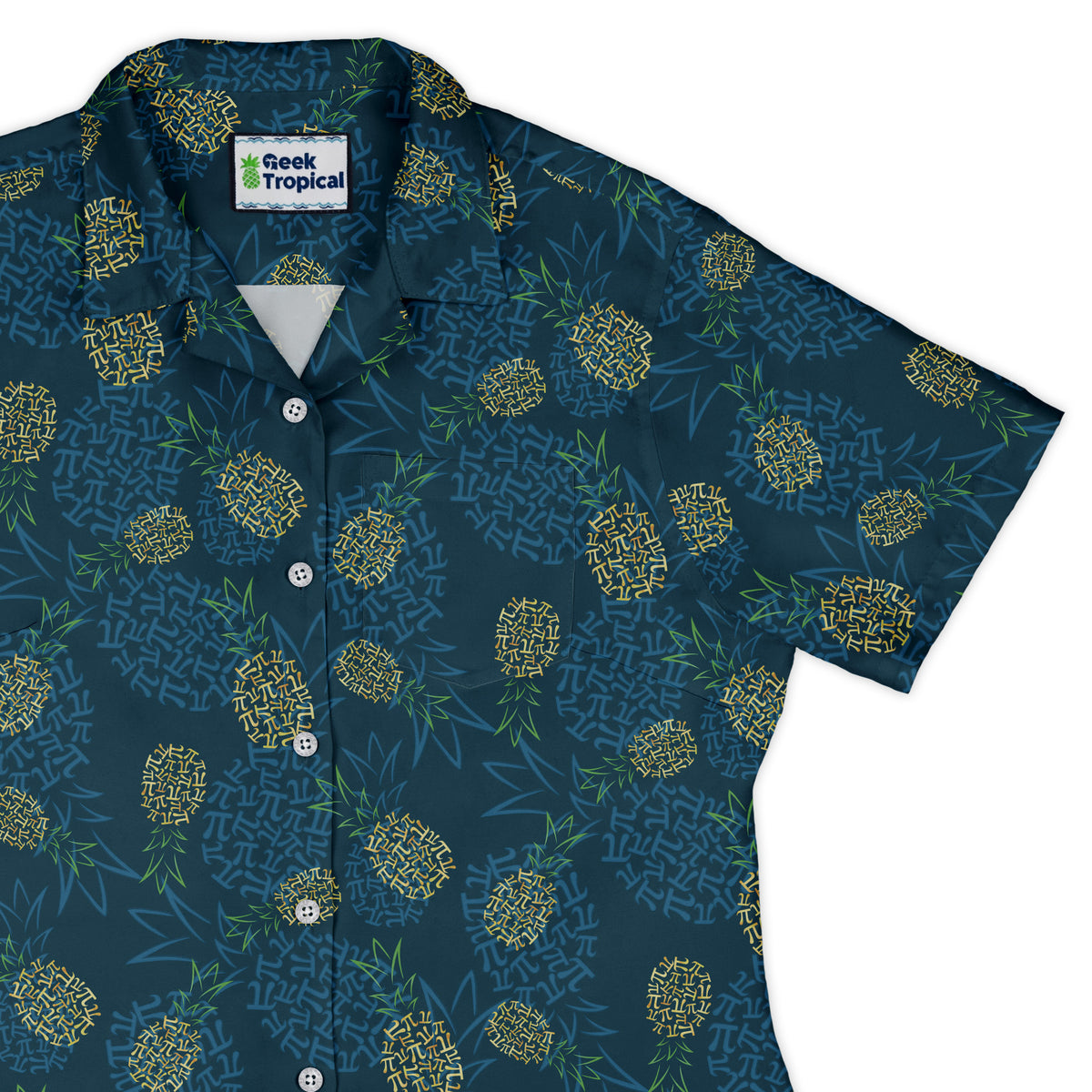 Pi Napple Teal Curvy Button Up Shirt womens top right