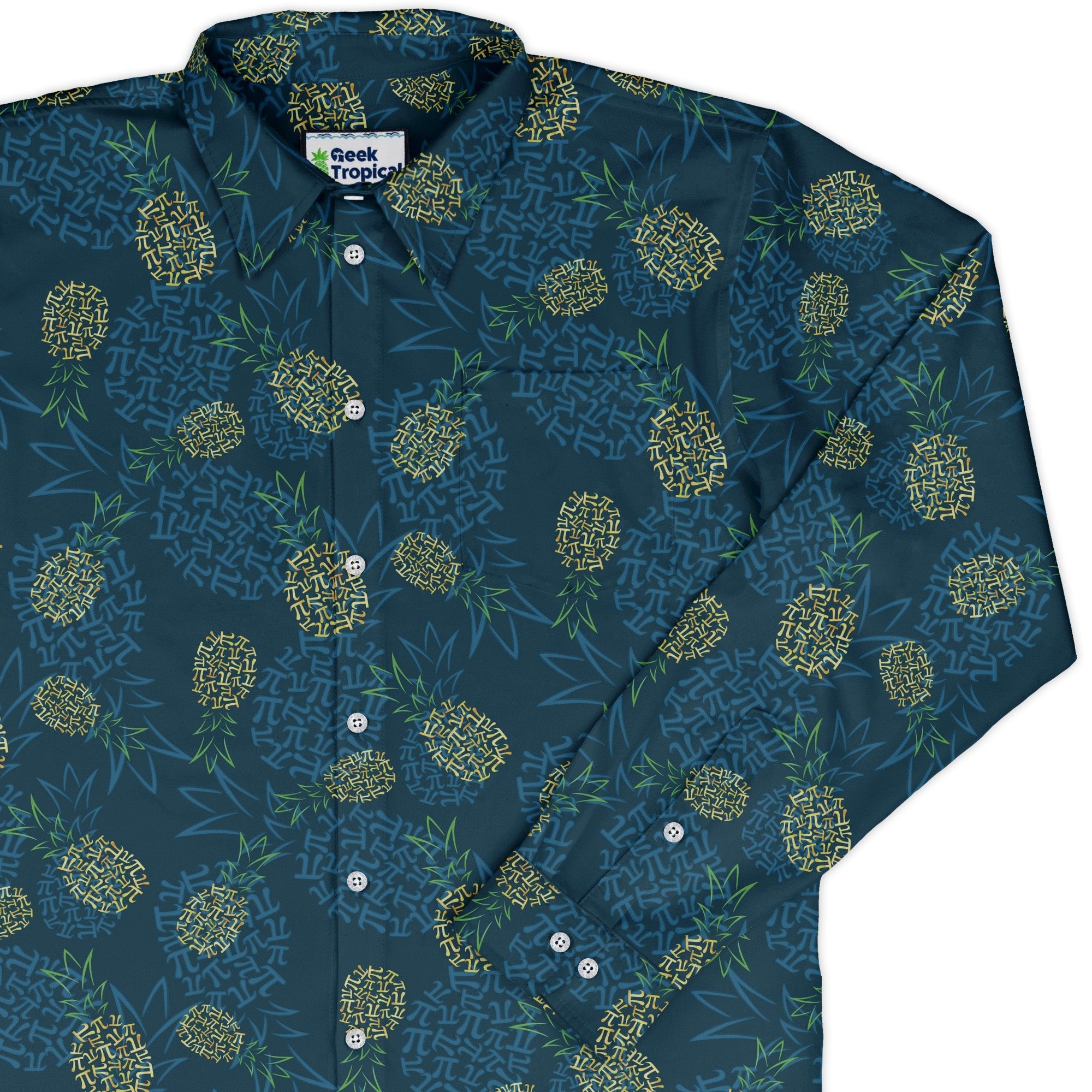 Pi Napple Teal Long Sleeve Button Up Shirt 1