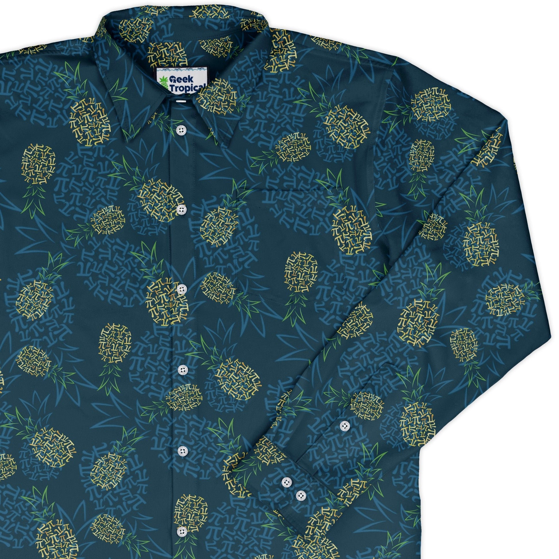 Pi Napple Teal Long Sleeve Button Up Shirt 1
