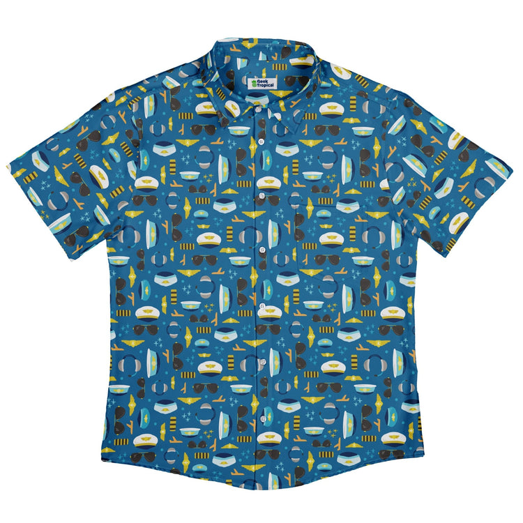 Pilot Uniform Button Up Shirt Geek Nerd adult sizing aviation print Design by Zirkus Design