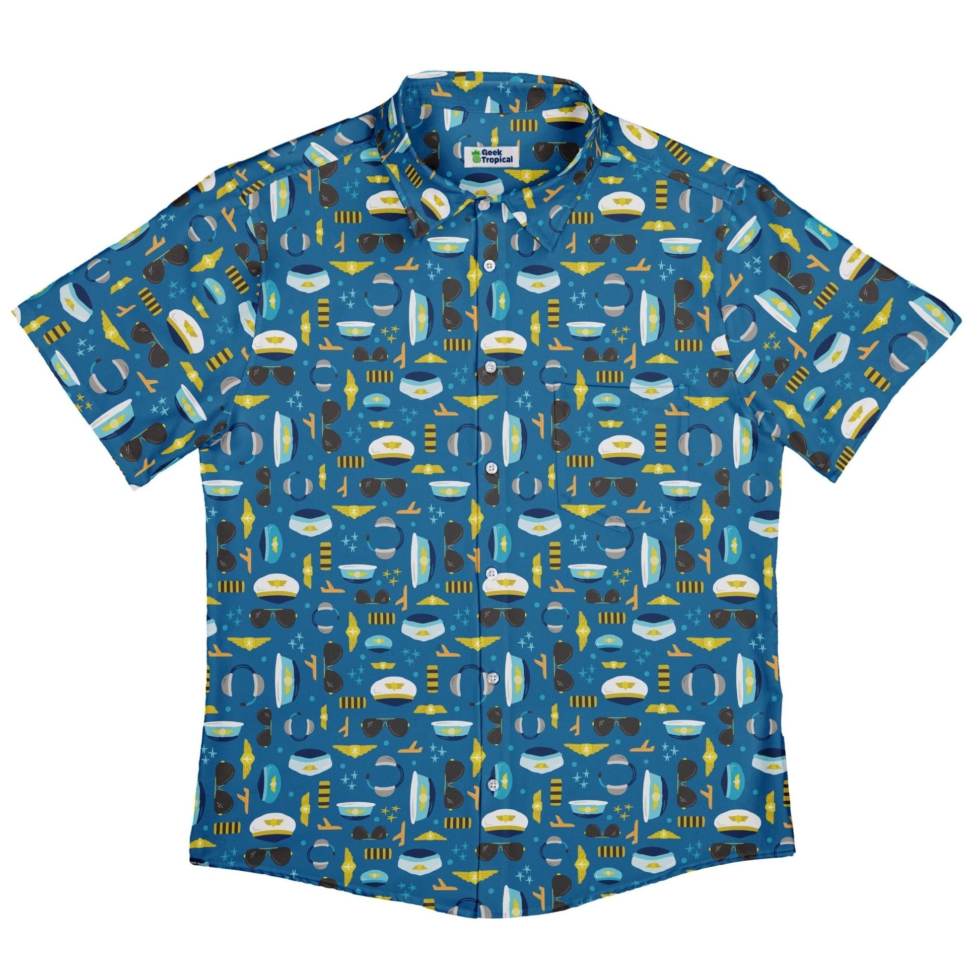 Pilot Uniform Button Up Shirt Geek Nerd adult sizing aviation print Design by Zirkus Design