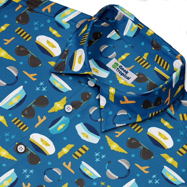 Pilot Uniform Button Up Shirt Geek Nerd adult sizing aviation print Design by Zirkus Design