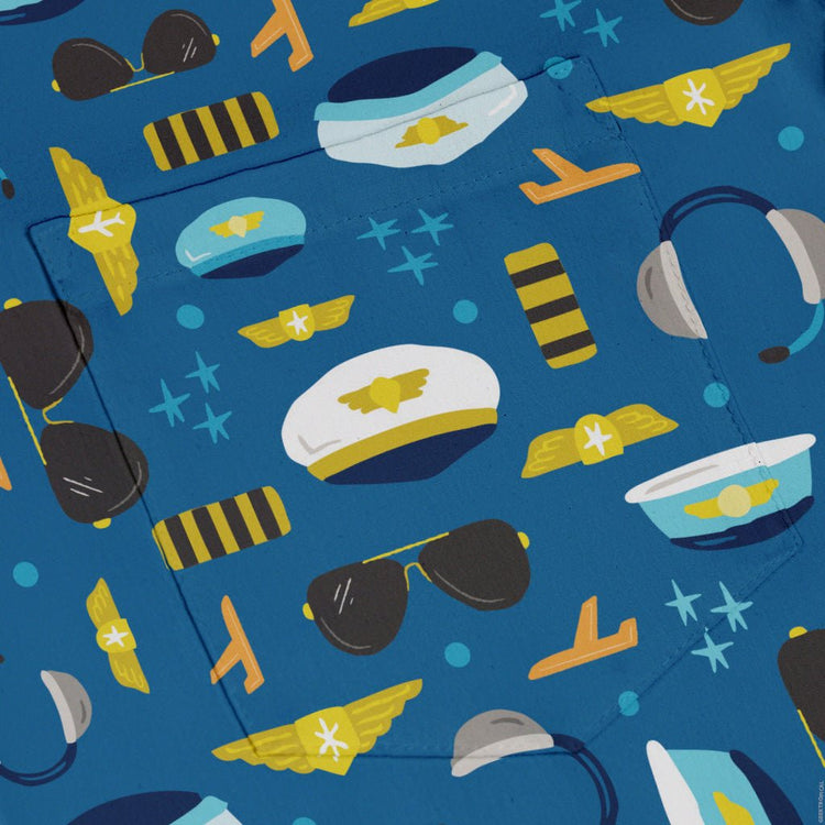 Pilot Uniform Button Up Shirt Geek Nerd adult sizing aviation print Design by Zirkus Design