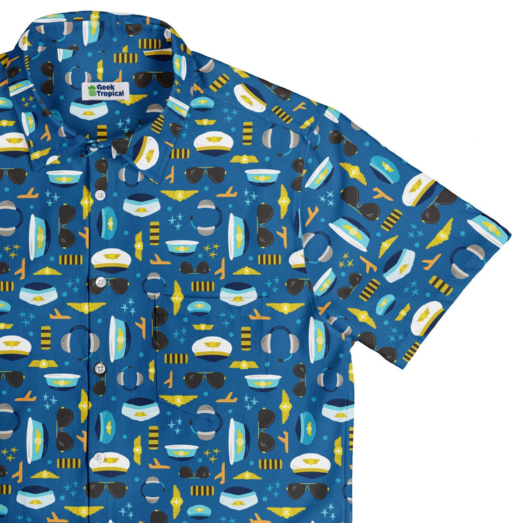 Pilot Uniform Button Up Shirt Geek Nerd adult sizing aviation print Design by Zirkus Design