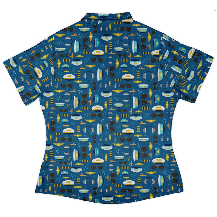 Pilot Uniform Curvy Button Up Shirt Geek Nerd aviation print Design by Zirkus Design q225