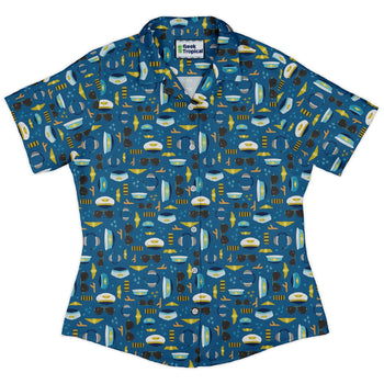 Pilot Uniform Curvy Button Up Shirt Geek Nerd aviation print Design by Zirkus Design q225