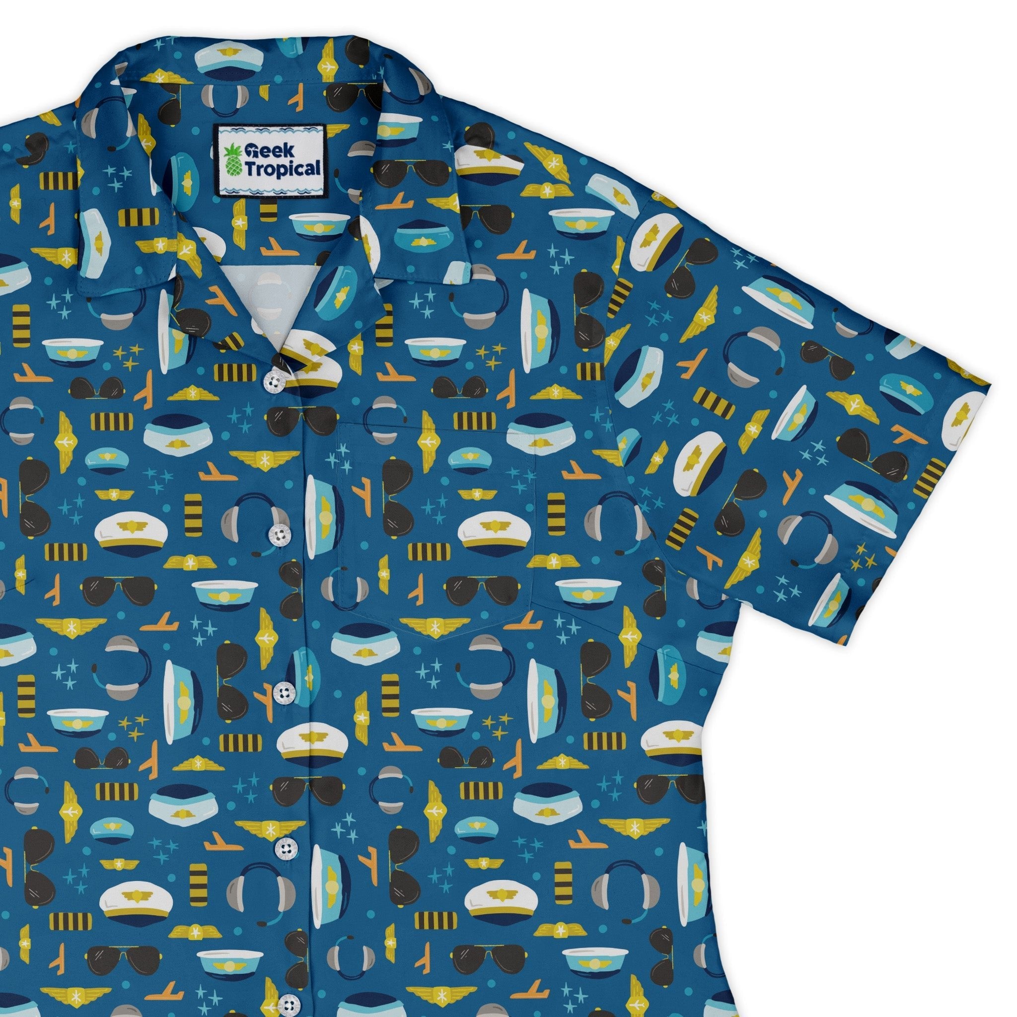 Pilot Uniform Curvy Button Up Shirt Geek Nerd aviation print Design by Zirkus Design q225