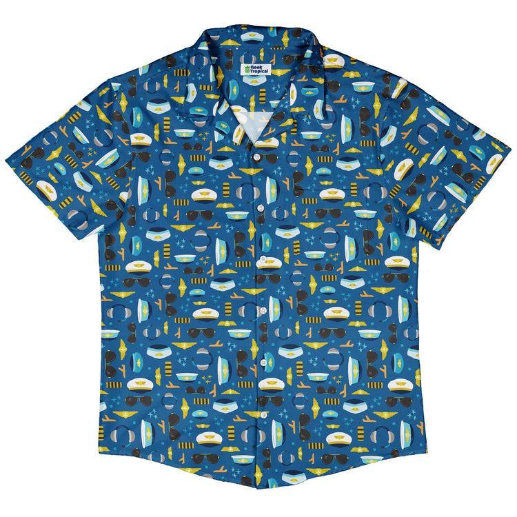Pilot Uniform Button Up Shirt Geek Nerd adult sizing aviation print Design by Zirkus Design