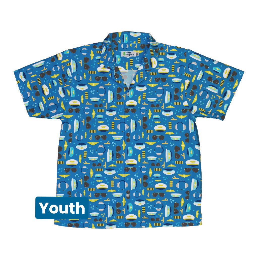 Pilot Uniform Youth Hawaiian Shirt Geek Nerd aviation print Design by Zirkus Design q225