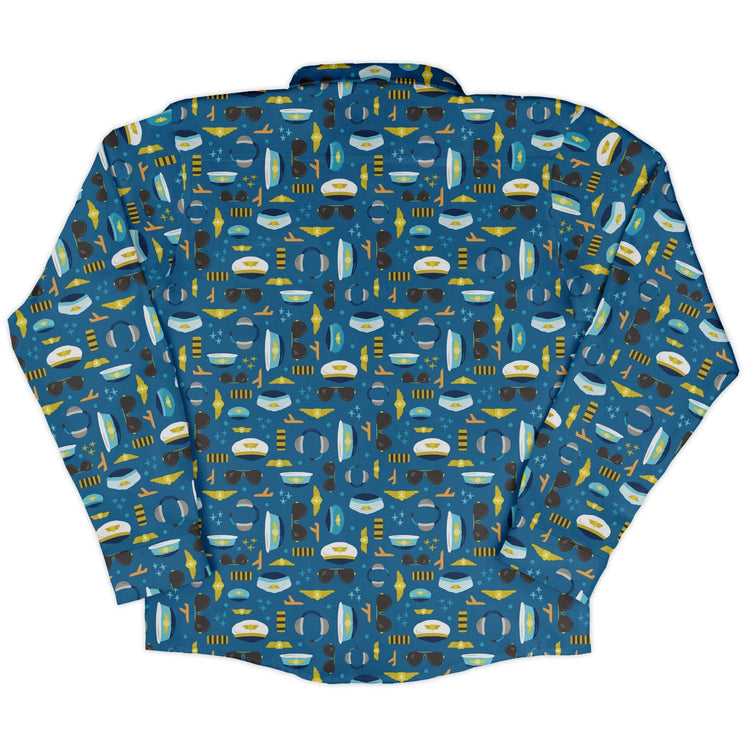 Pilot Uniform Long Sleeve Button Up Shirt Geek Nerd adult sizing aviation print Design by Zirkus Design