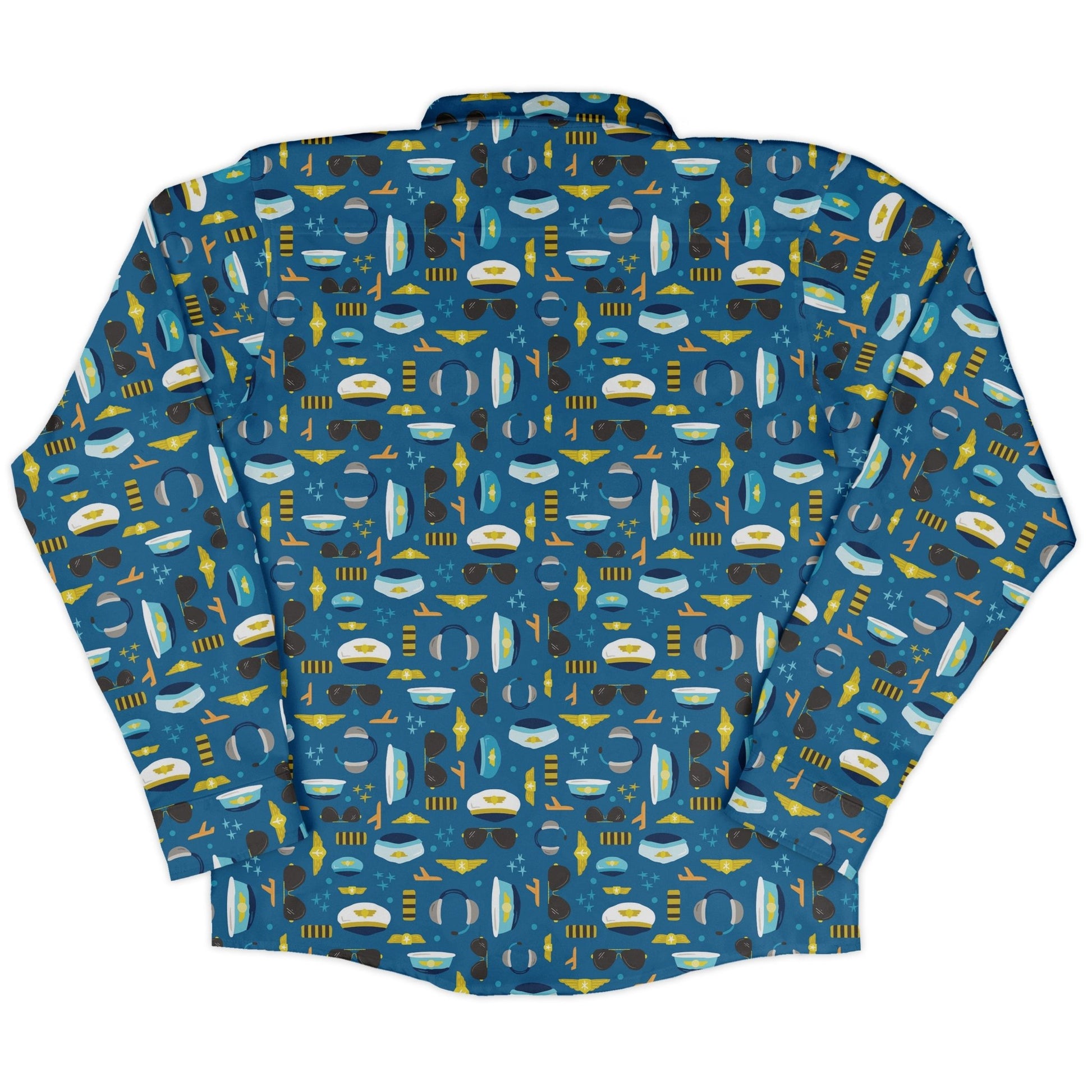 Pilot Uniform Long Sleeve Button Up Shirt Geek Nerd adult sizing aviation print Design by Zirkus Design