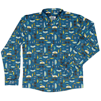Pilot Uniform Long Sleeve Button Up Shirt Geek Nerd adult sizing aviation print Design by Zirkus Design