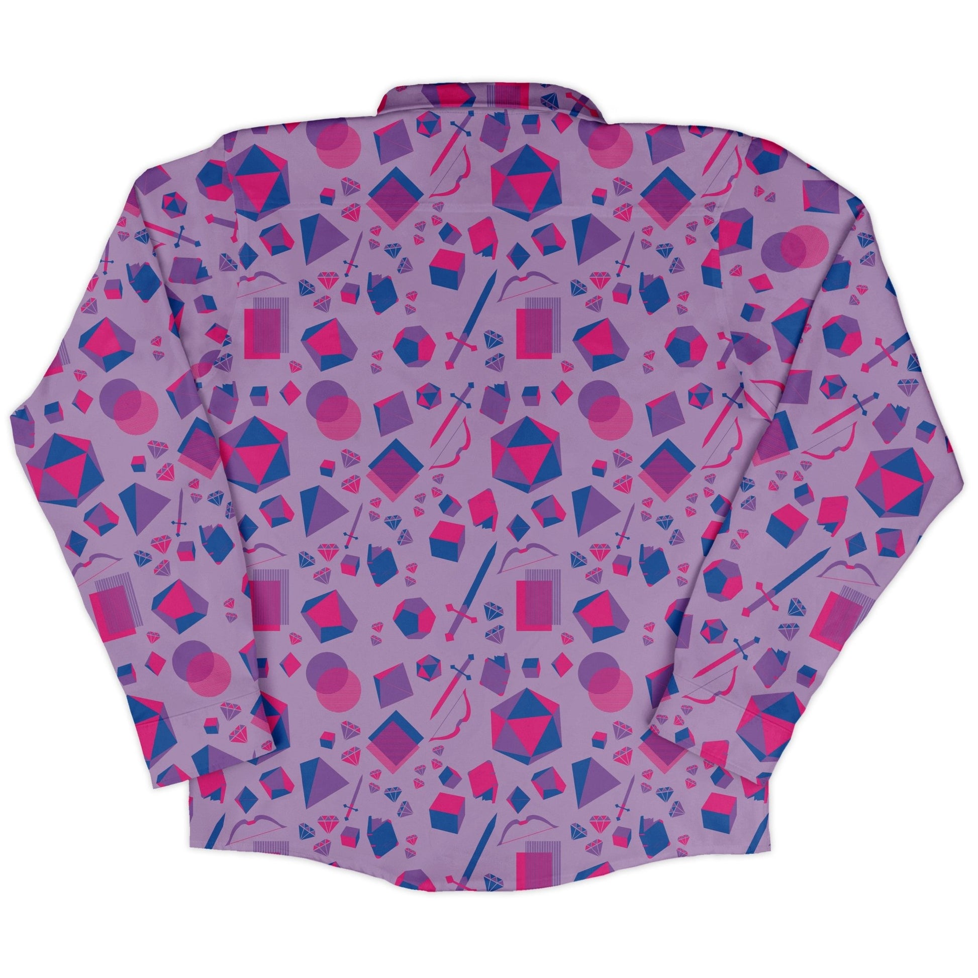 Pink Blue and Bisexual Colors Tabletop RPG Items Dnd Long Sleeve Button Up Shirt Geek Nerd adult sizing dnd & rpg print FLOW DESC WRITING