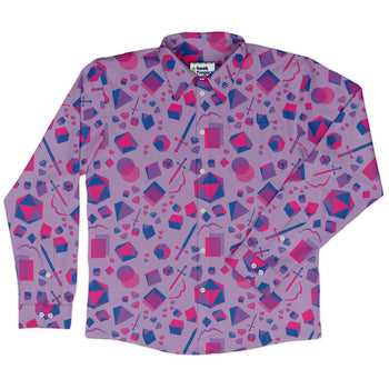 Pink Blue and Bisexual Colors Tabletop RPG Items Dnd Long Sleeve Button Up Shirt Geek Nerd adult sizing dnd & rpg print FLOW DESC WRITING