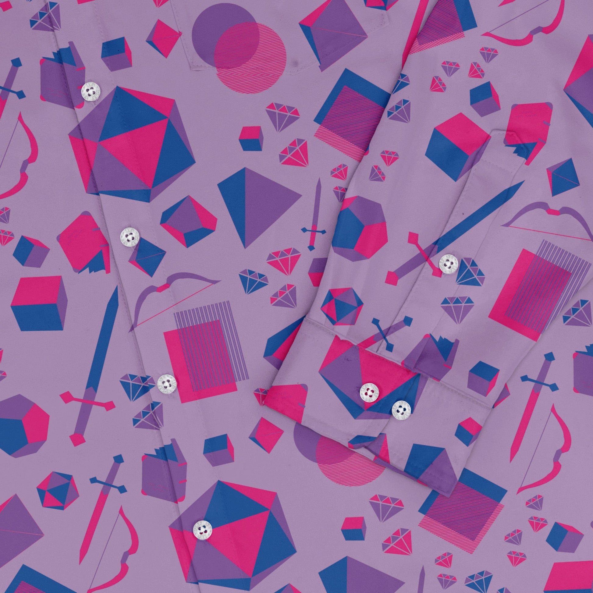 Pink Blue and Bisexual Colors Tabletop RPG Items Dnd Long Sleeve Button Up Shirt Geek Nerd adult sizing dnd & rpg print FLOW DESC WRITING
