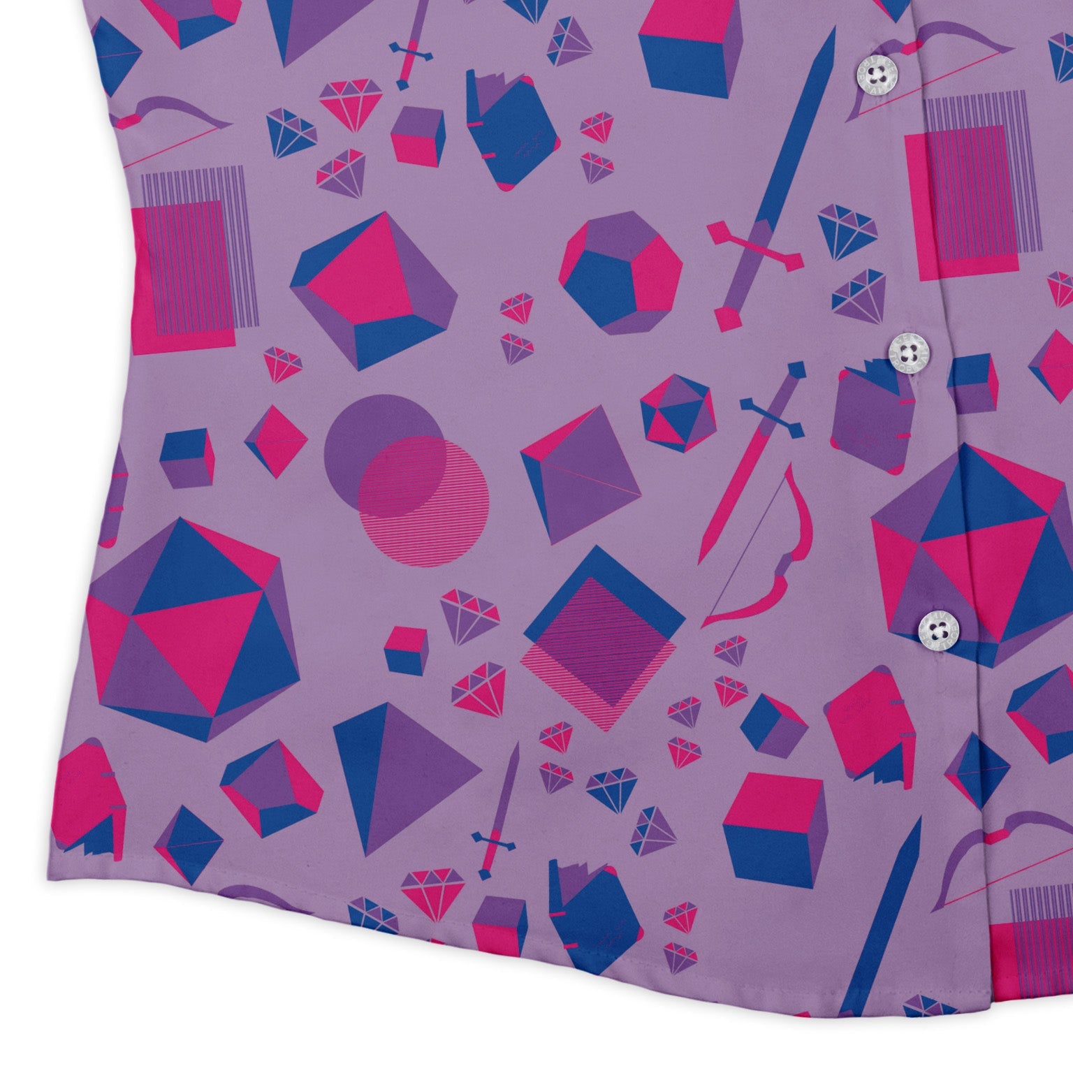Pink Blue and Bisexual Colors Tabletop RPG Items Dnd Curvy Button Up Shirt Geek Nerd dnd & rpg print Pride Patterns women