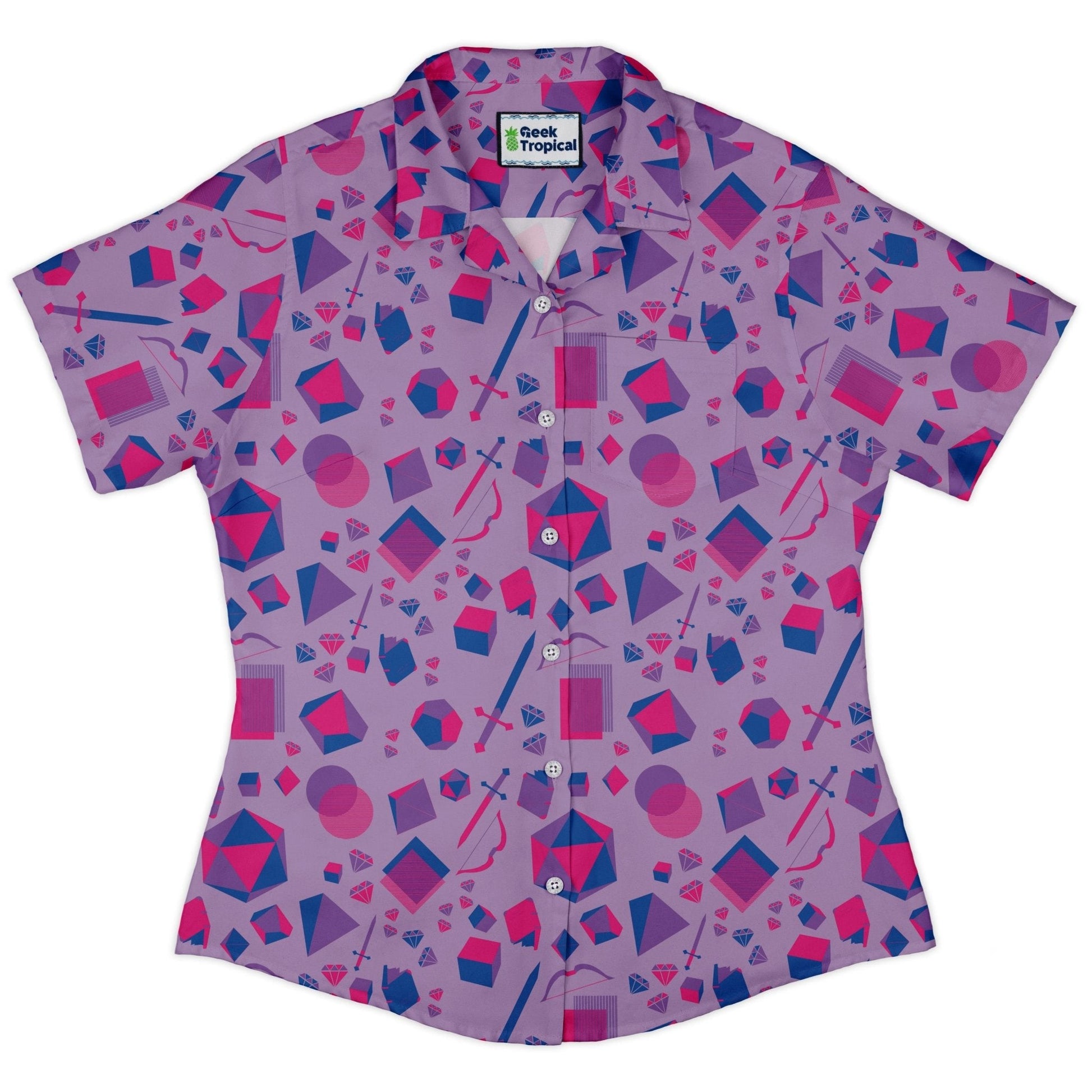 Clearance Ready - to - Ship Pink Blue and Bisexual Colors Tabletop RPG Items Dnd Curvy Button Up Shirt Geek Nerd Clearance dnd & rpg print Pride Patterns