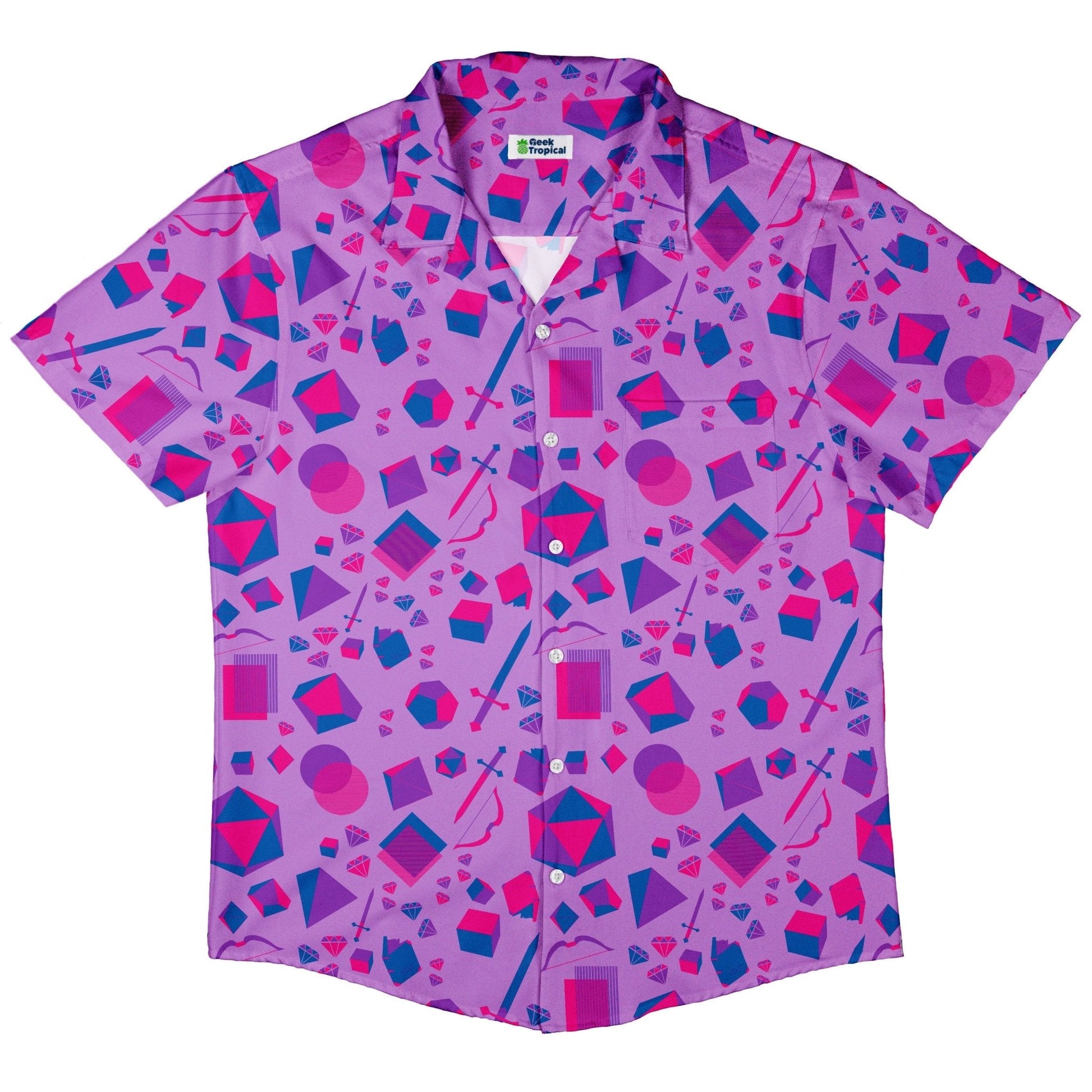 Clearance Ready - to - Ship Pink Blue and Bisexual Colors Tabletop RPG Items Dnd Button Up Shirt Geek Nerd adult sizing Clearance dnd & rpg print