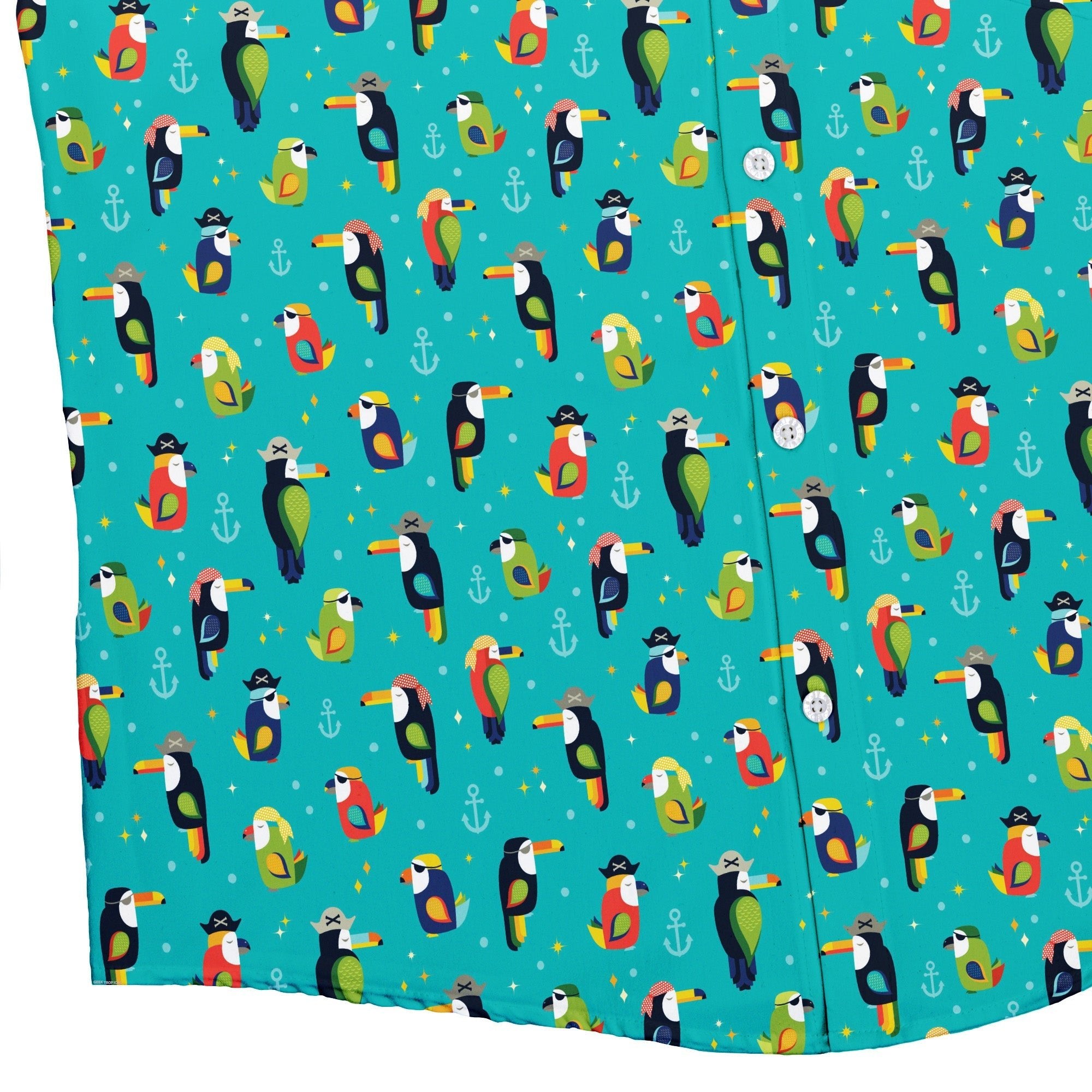 Pirate Toucans Button Up Shirt Geek Nerd adult sizing animal patterns Design by Zirkus Design