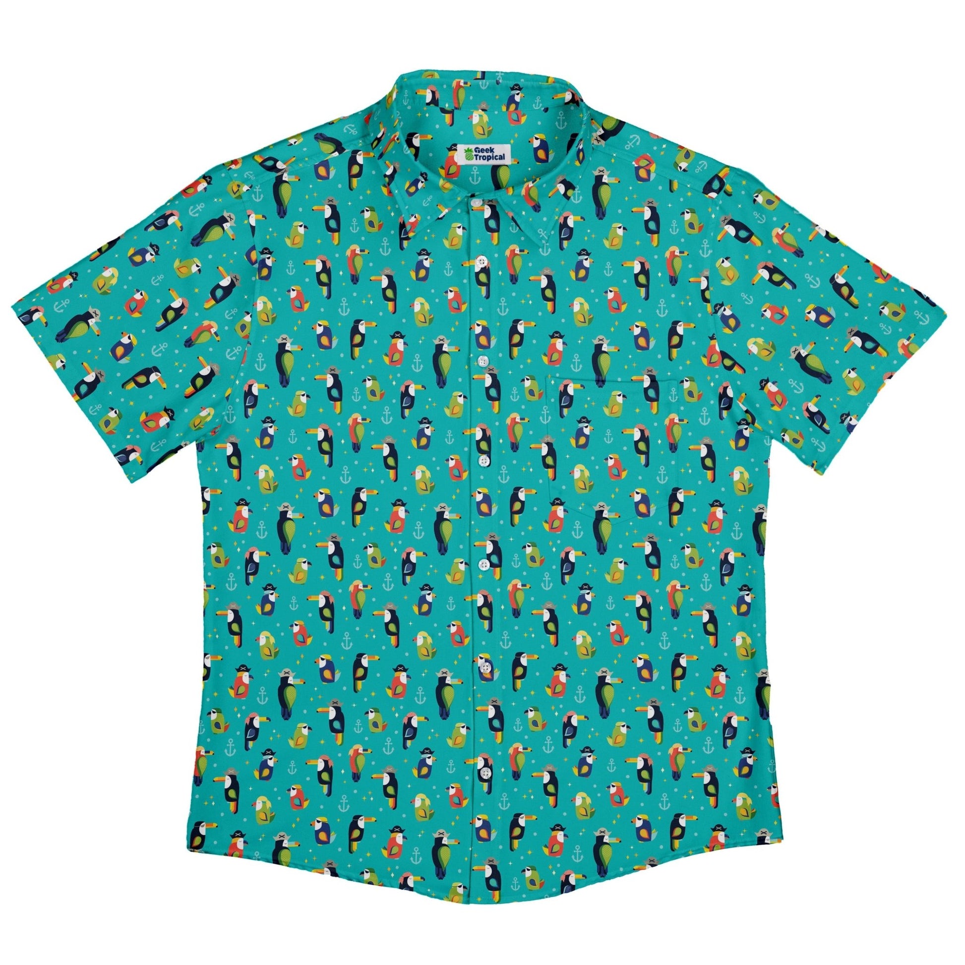 Pirate Toucans Button Up Shirt Geek Nerd adult sizing animal patterns Design by Zirkus Design
