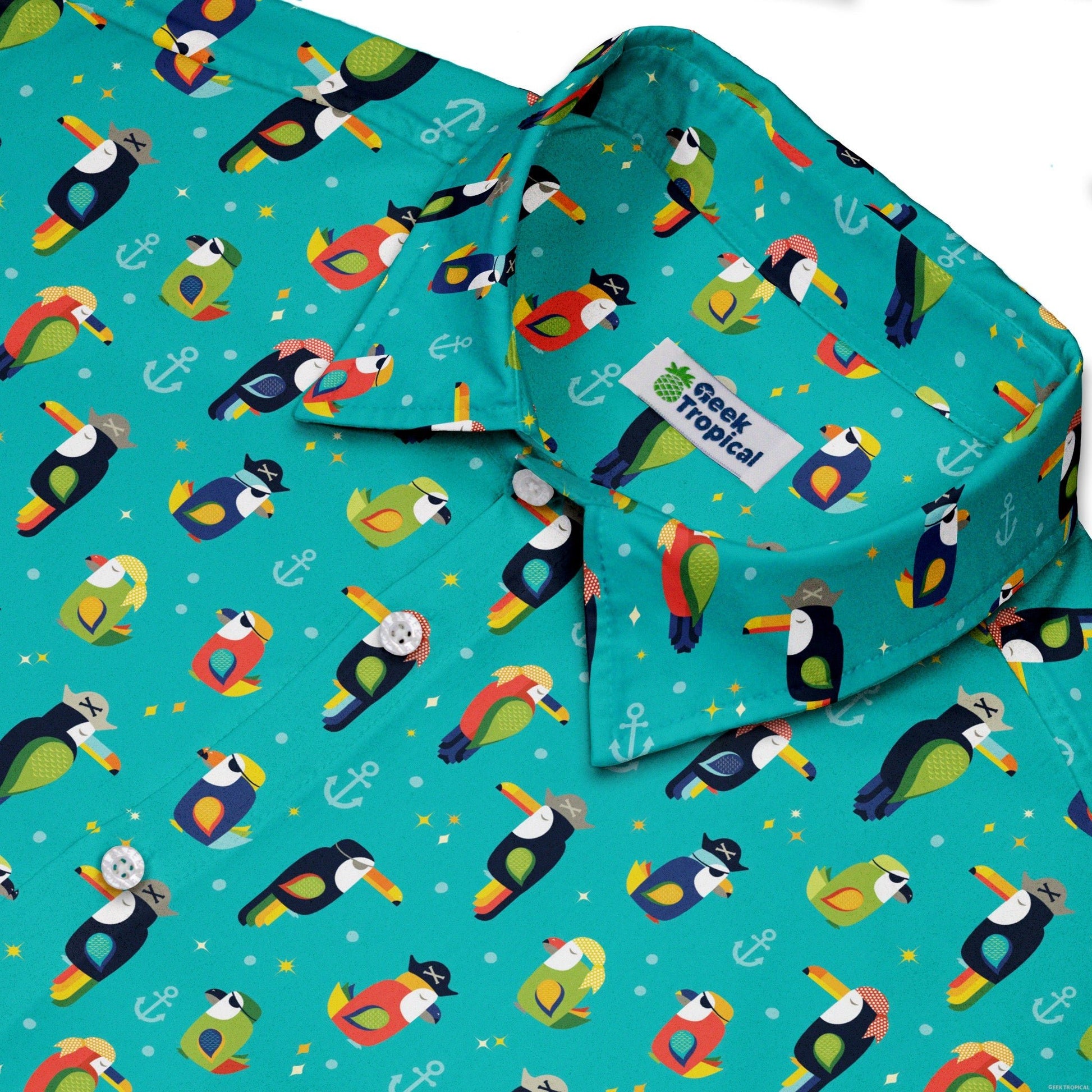 Pirate Toucans Button Up Shirt Geek Nerd adult sizing animal patterns Design by Zirkus Design