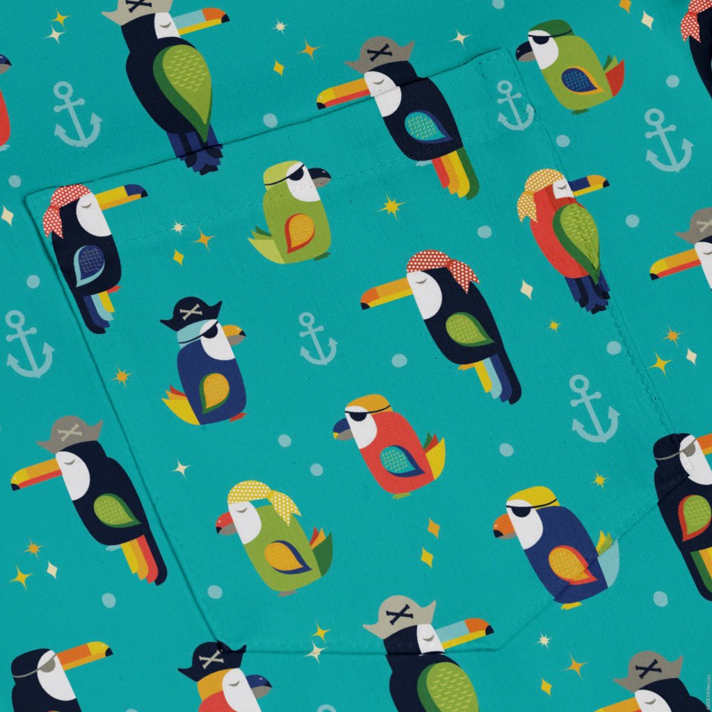 Pirate Toucans Button Up Shirt Geek Nerd adult sizing animal patterns Design by Zirkus Design