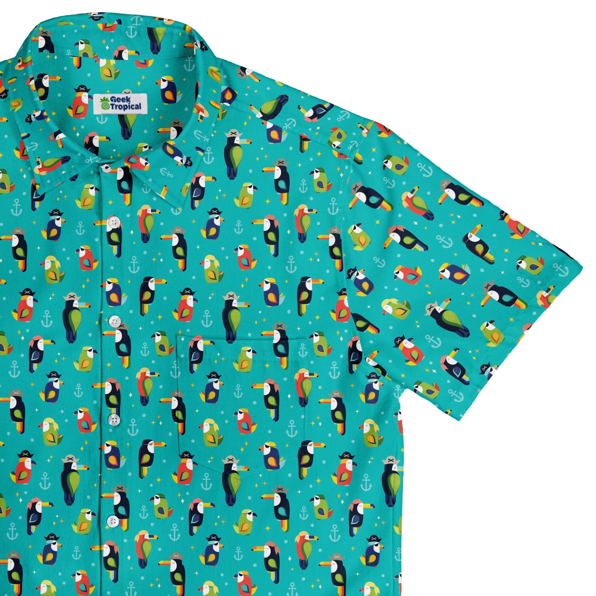 Pirate Toucans Button Up Shirt Geek Nerd adult sizing animal patterns Design by Zirkus Design