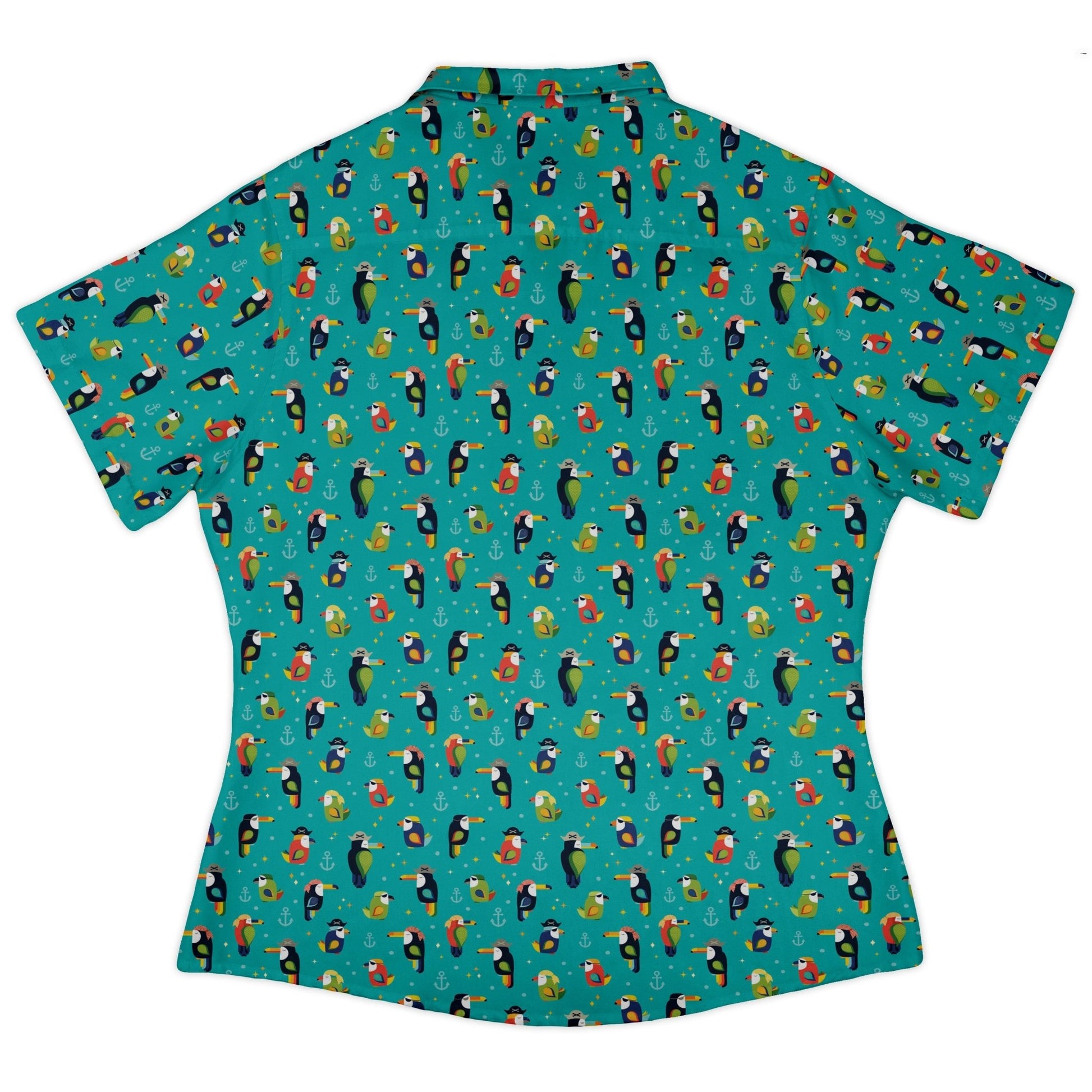 Pirate Toucans Curvy Button Up Shirt Geek Nerd animal patterns Design by Zirkus Design funny prints