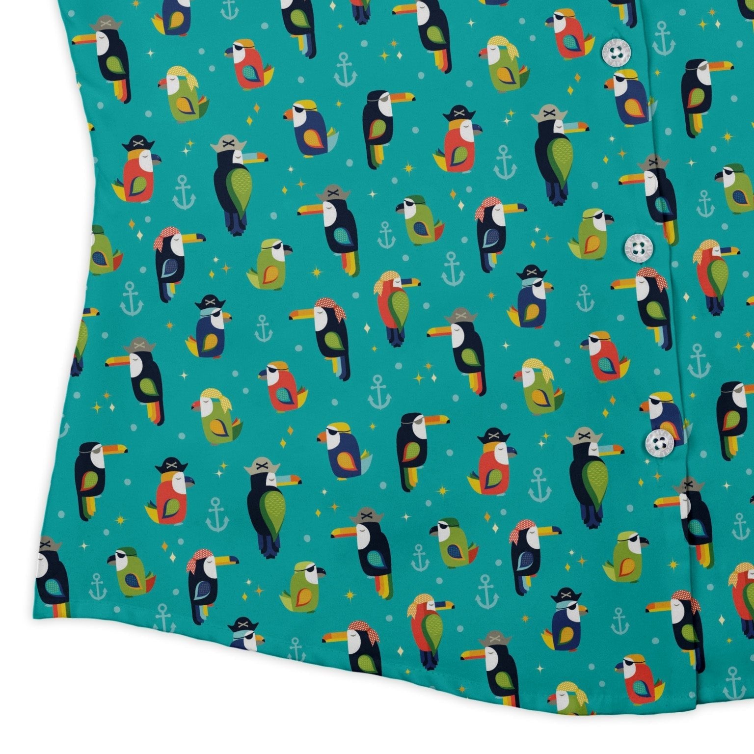 Pirate Toucans Curvy Button Up Shirt Geek Nerd animal patterns Design by Zirkus Design funny prints