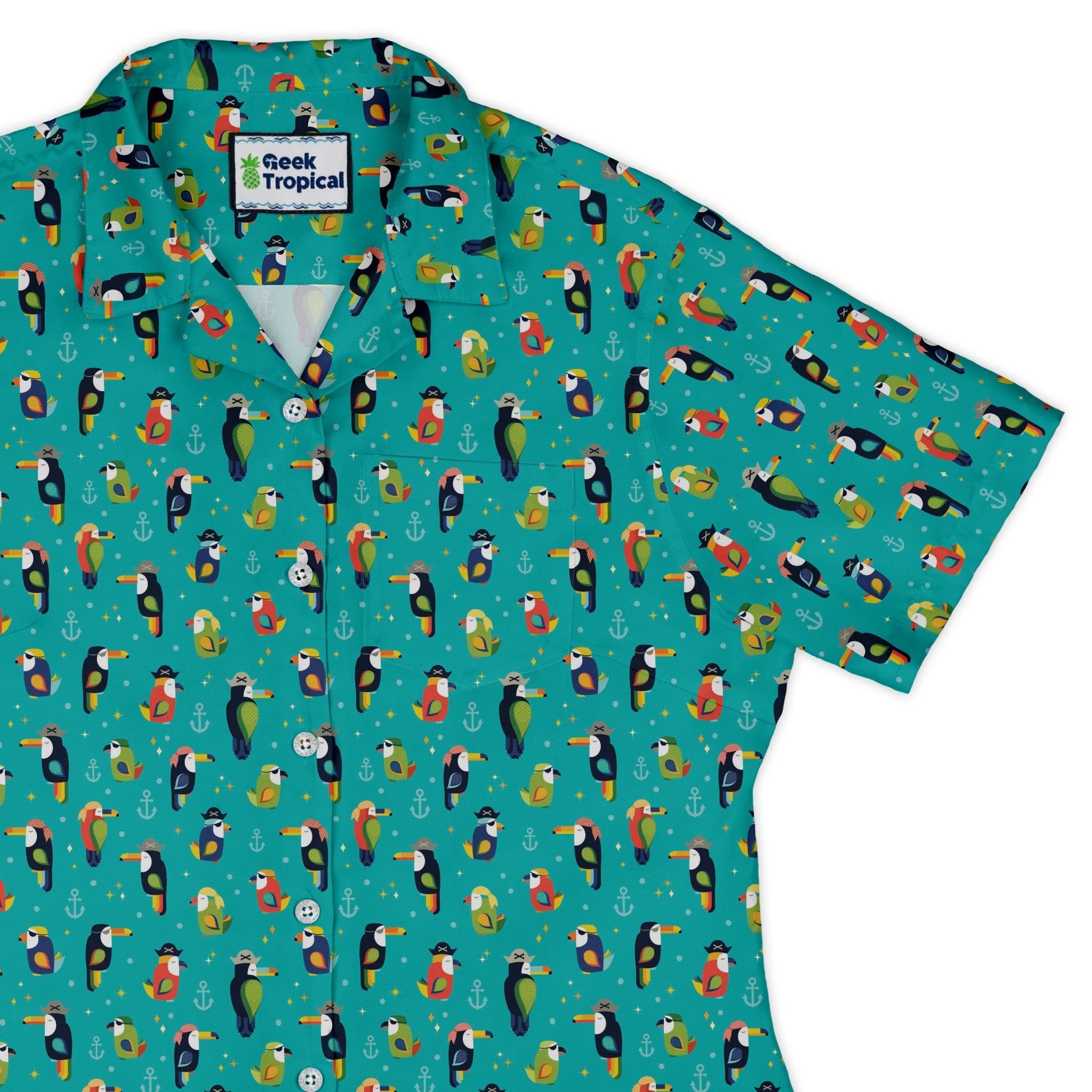 Pirate Toucans Curvy Button Up Shirt Geek Nerd animal patterns Design by Zirkus Design funny prints
