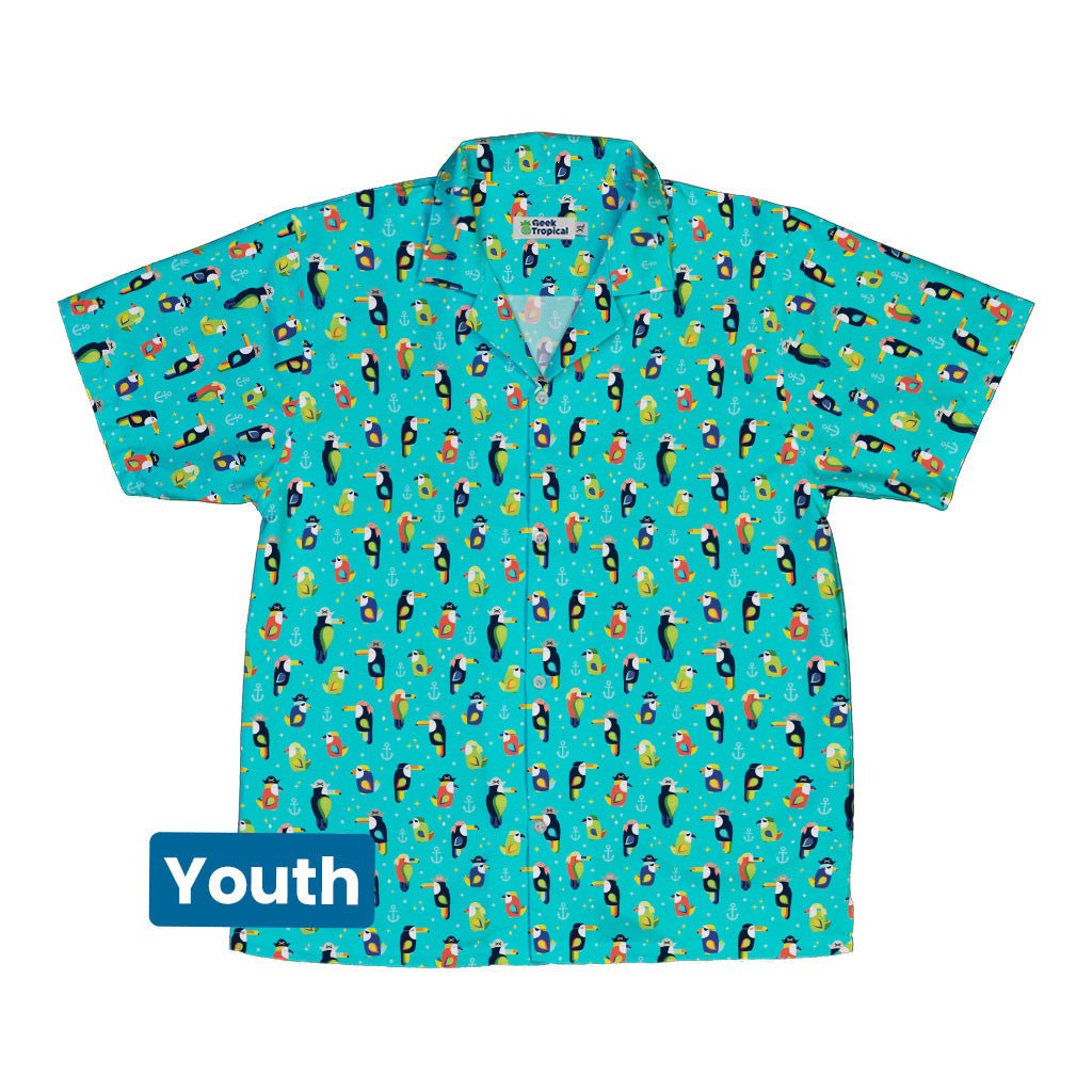 Pirate Toucans Youth Hawaiian Shirt Geek Nerd animal patterns Design by Zirkus Design funny prints