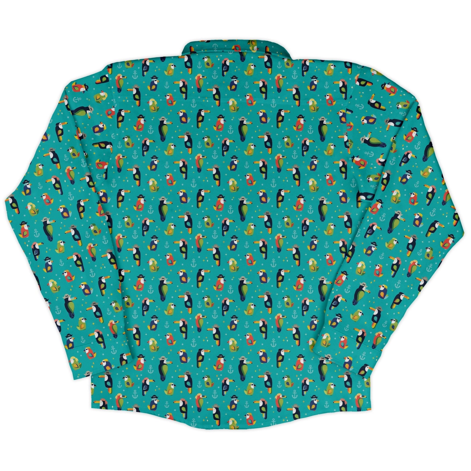 Pirate Toucans Long Sleeve Button Up Shirt Geek Nerd adult sizing animal patterns Design by Zirkus Design