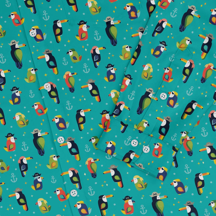 Pirate Toucans Long Sleeve Button Up Shirt Geek Nerd adult sizing animal patterns Design by Zirkus Design