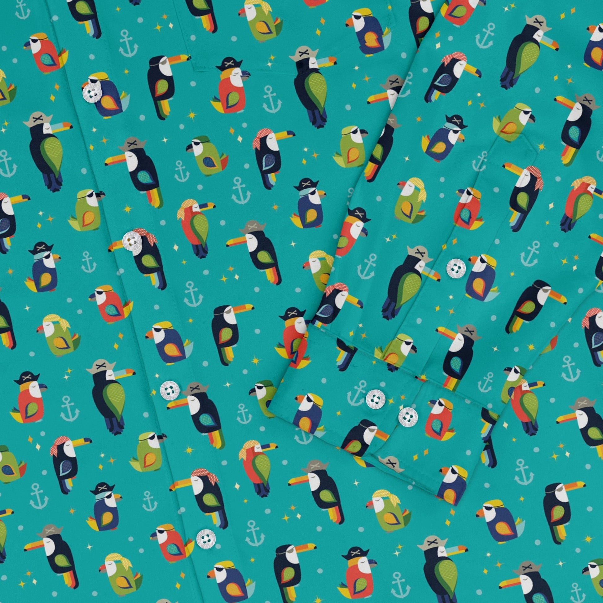 Pirate Toucans Long Sleeve Button Up Shirt Geek Nerd adult sizing animal patterns Design by Zirkus Design