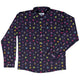 Pixel Art Arcade Video Game Purple Long Sleeve Button Up Shirt Geek Nerd adult sizing FLOW DESC WRITING video game arcade print
