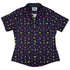 Pixel Art Arcade Video Game Purple Curvy Button Up Shirt Geek Nerd video game arcade print women