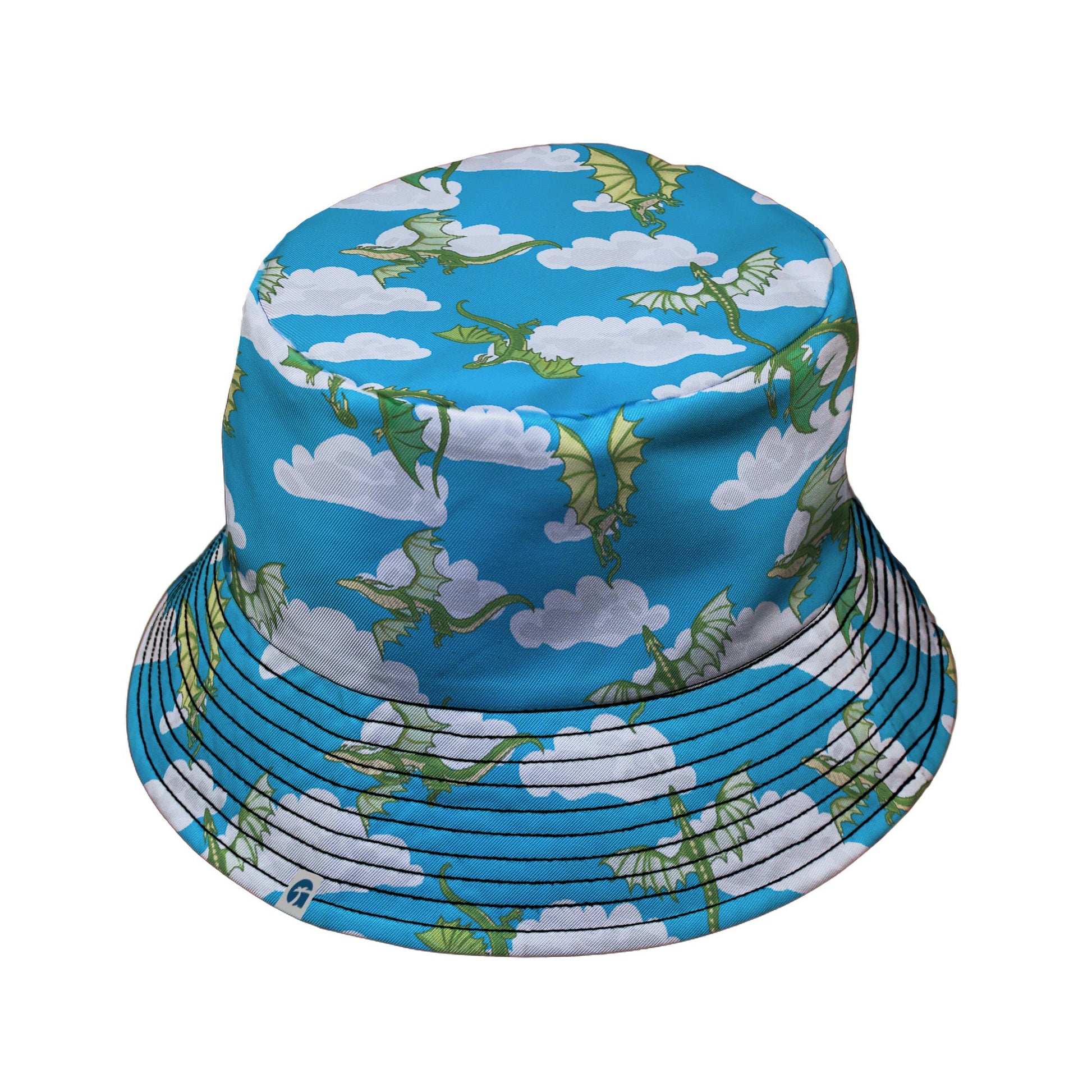Pixel Dragon Video Game Sky Bucket Hat Geek Nerd Designs by Nathan fantasy prints lx - B