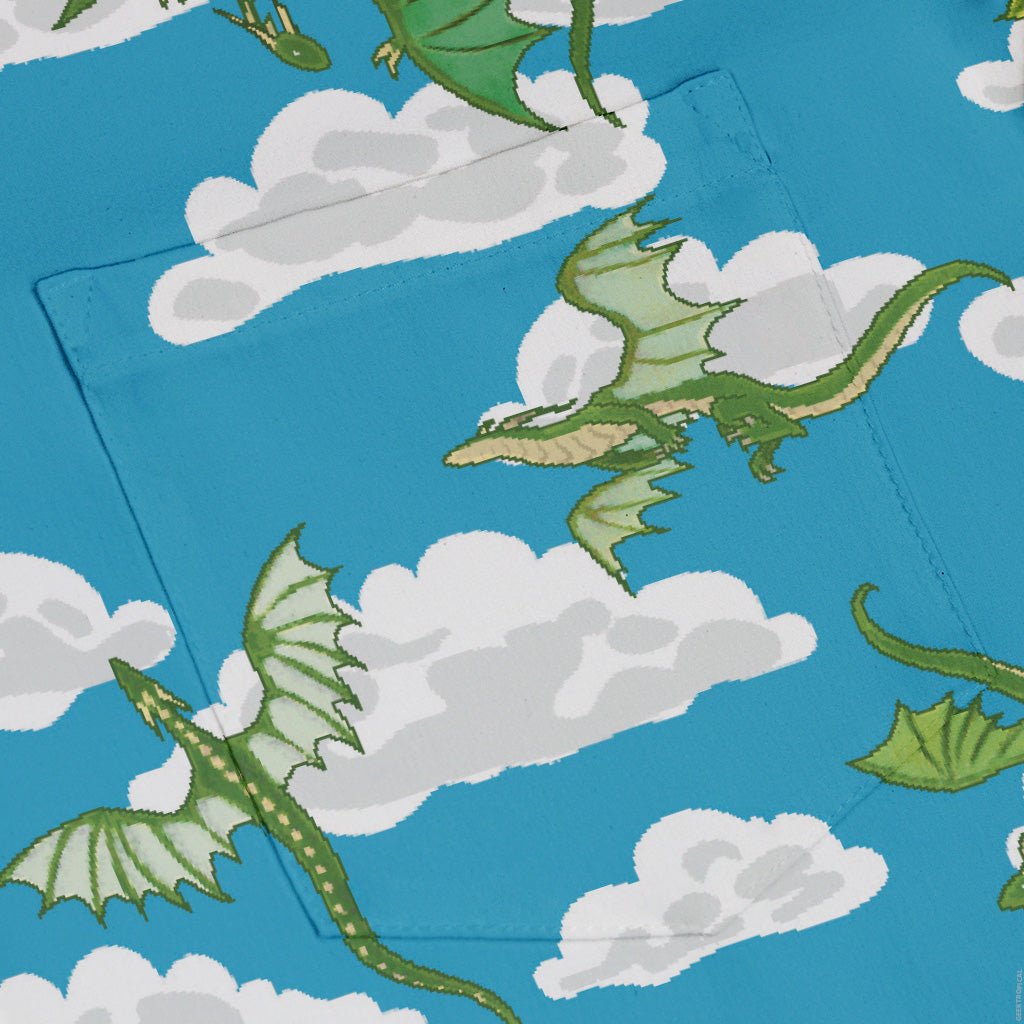 Pixel Dragon Video Game Sky Button Up Shirt Geek Nerd adult sizing Designs by Nathan fantasy prints