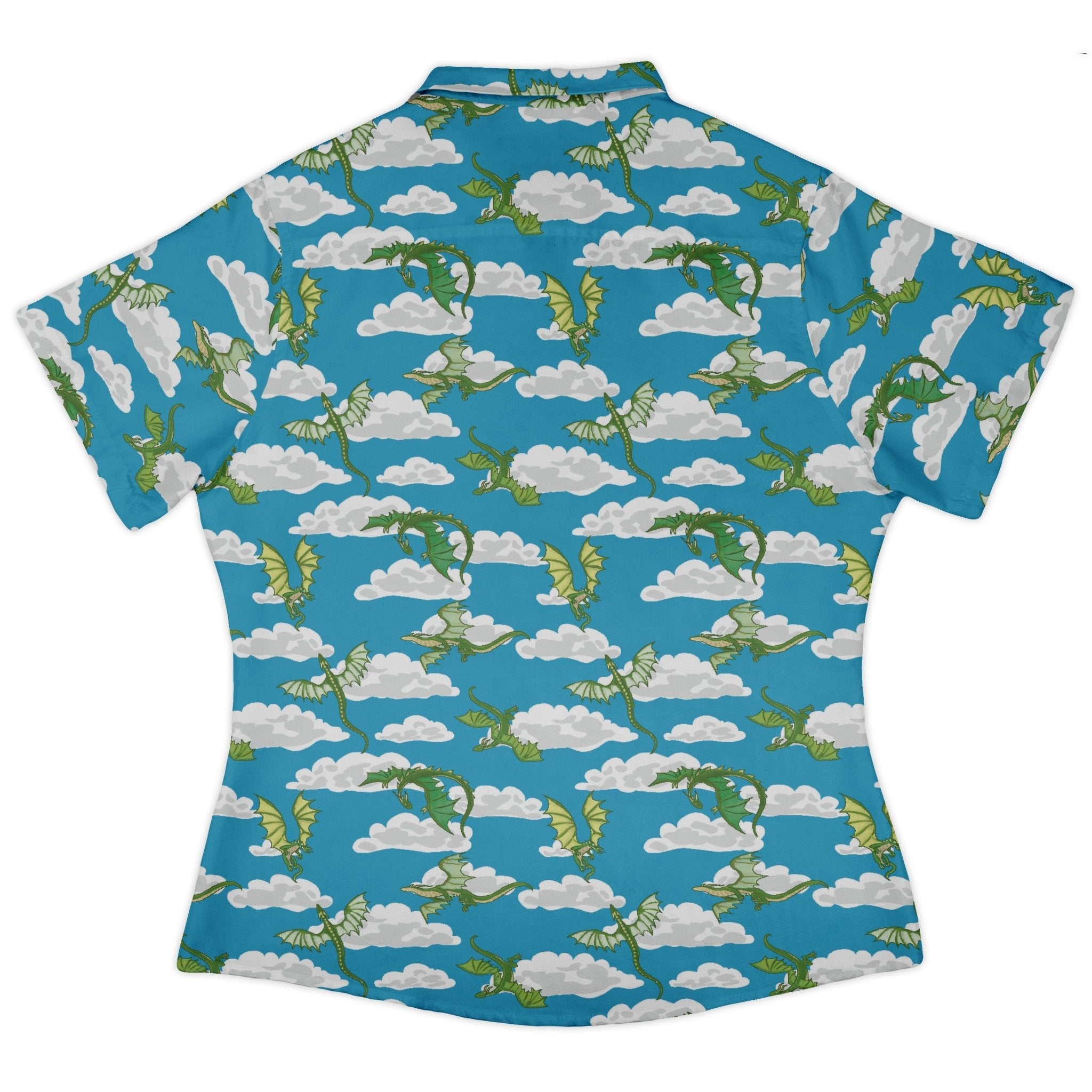 Pixel Dragon Video Game Sky Curvy Button Up Shirt Geek Nerd Designs by Nathan fantasy prints q225
