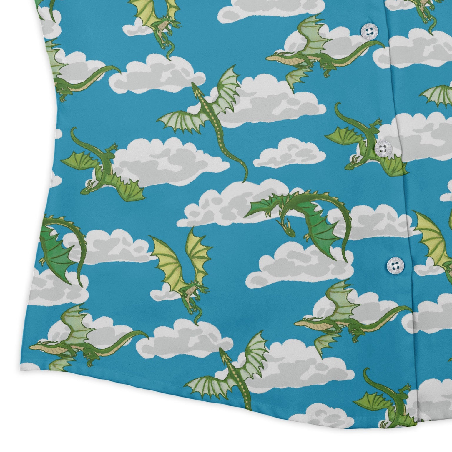 Pixel Dragon Video Game Sky Curvy Button Up Shirt Geek Nerd Designs by Nathan fantasy prints q225