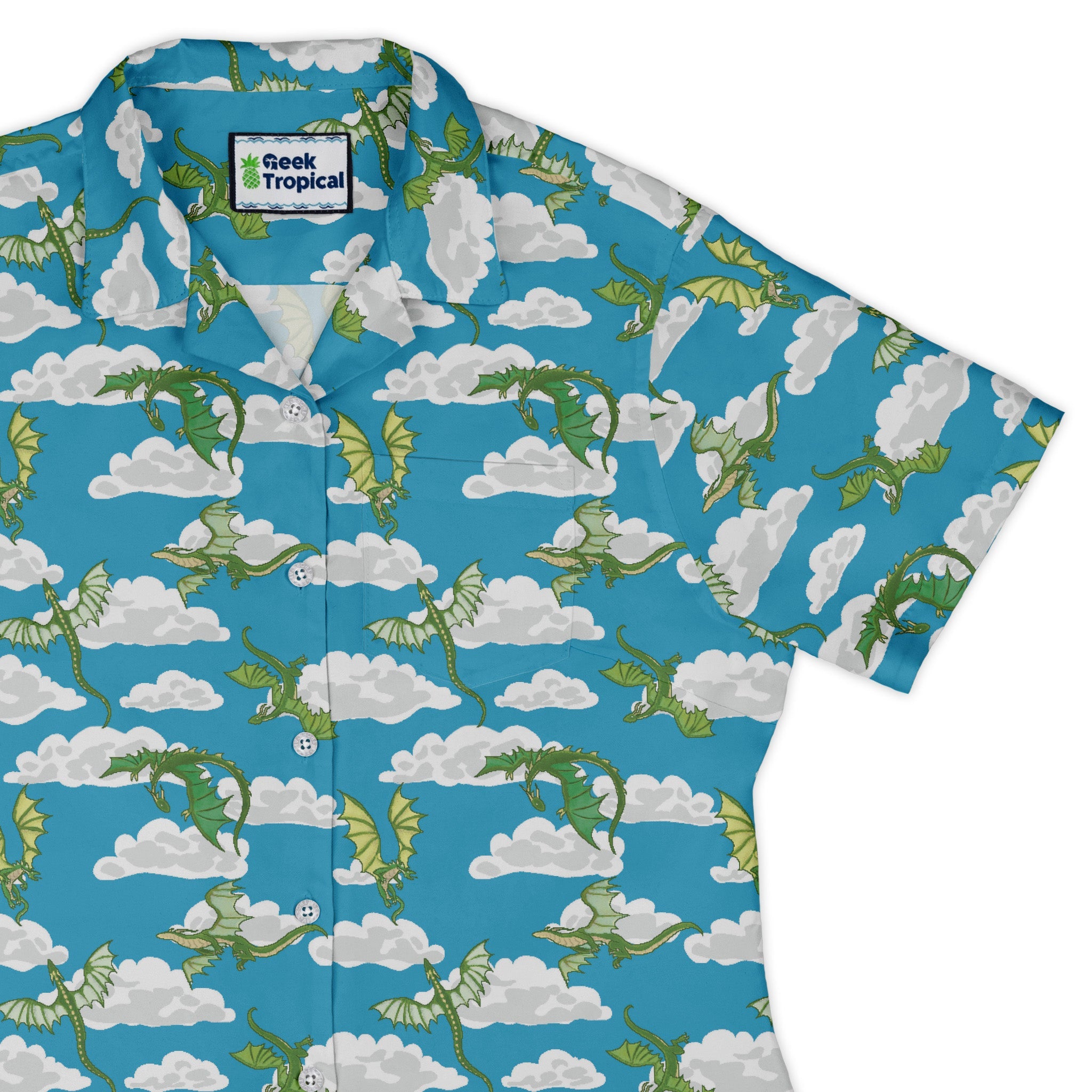 Pixel Dragon Video Game Sky Curvy Button Up Shirt Geek Nerd Designs by Nathan fantasy prints q225