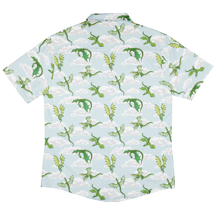 Pixel Dragon Video Game Mist Button Up Shirt Geek Nerd adult sizing Designs by Nathan fantasy prints