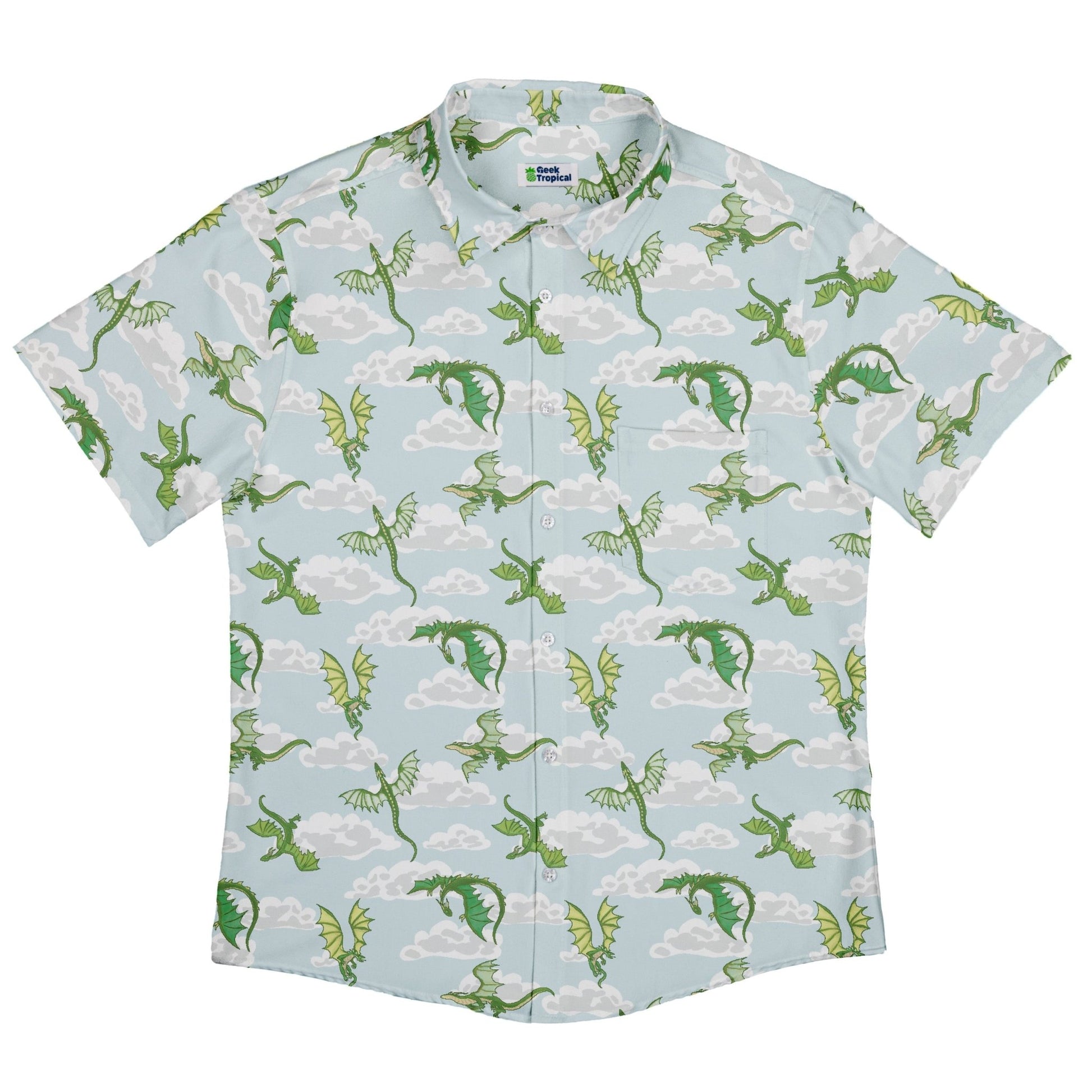 Pixel Dragon Video Game Mist Button Up Shirt Geek Nerd adult sizing Designs by Nathan fantasy prints