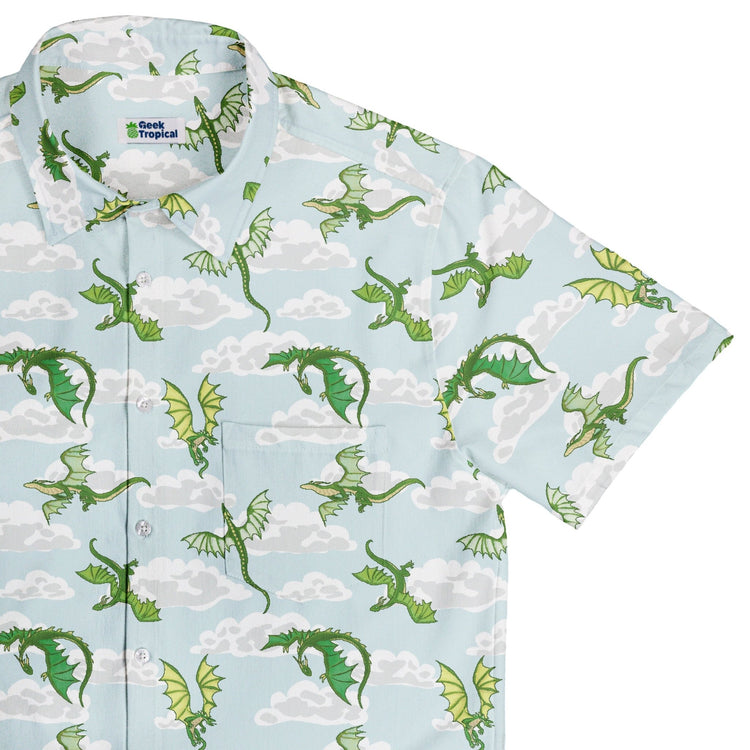 Pixel Dragon Video Game Mist Button Up Shirt Geek Nerd adult sizing Designs by Nathan fantasy prints