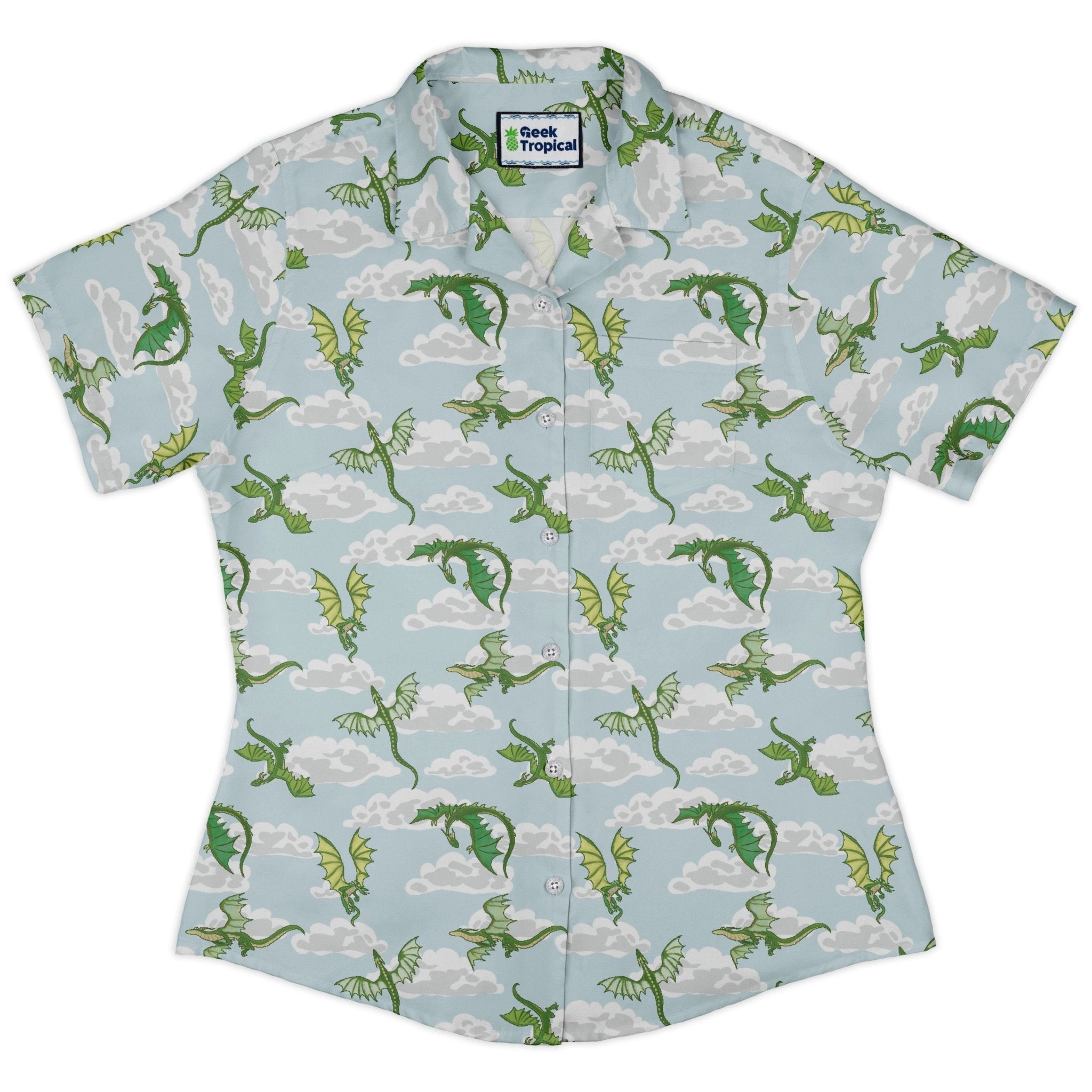 Pixel Dragon Video Game Mist Curvy Button Up Shirt Geek Nerd Designs by Nathan fantasy prints q225