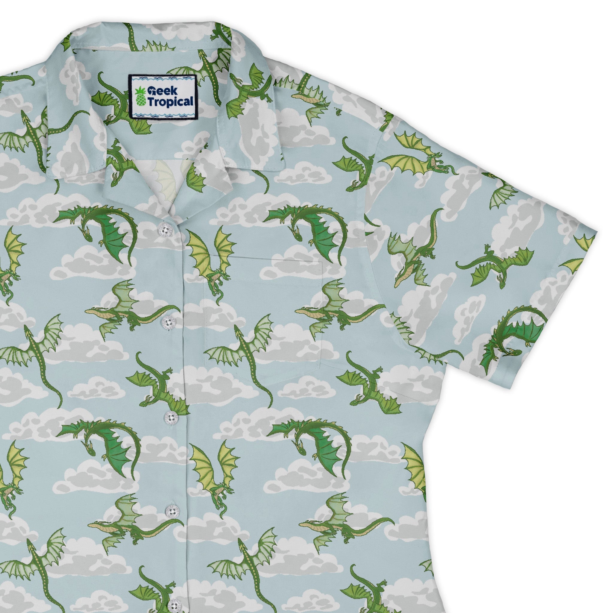 Pixel Dragon Video Game Mist Curvy Button Up Shirt Geek Nerd Designs by Nathan fantasy prints q225